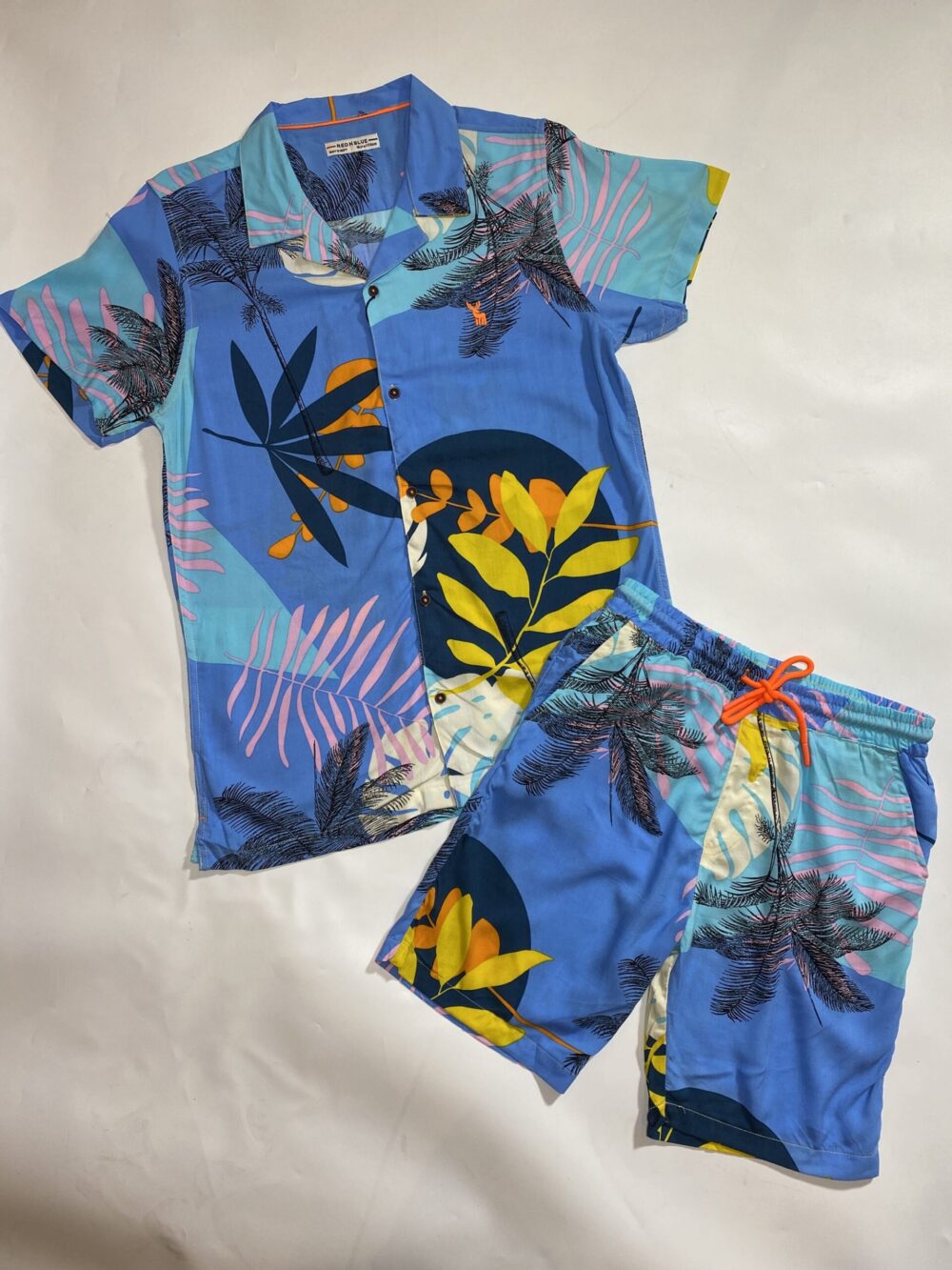 2PCS BLUE MULTICOLORED SHORT AND SHIRTS