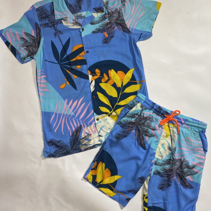 2PCS BLUE MULTICOLORED SHORT AND SHIRTS