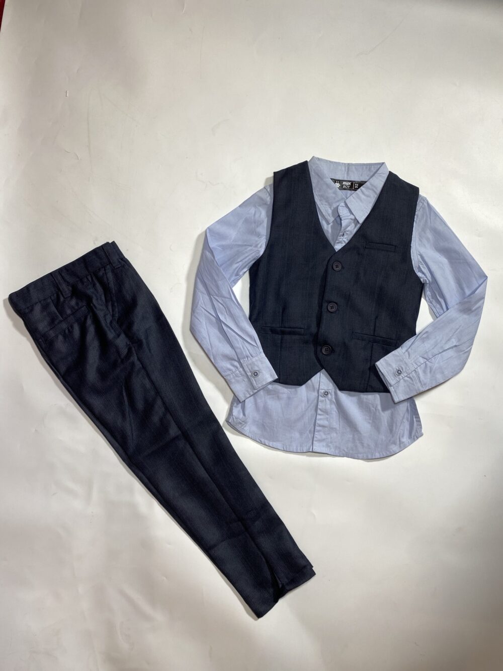 3PCS SKY BLUE LONG SLEEVE NAVY WAIST COAT AND TROUSERS
