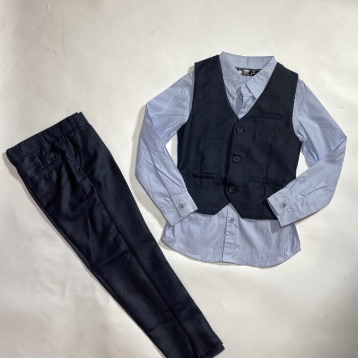 3PCS SKY BLUE LONG SLEEVE NAVY WAIST COAT AND TROUSERS