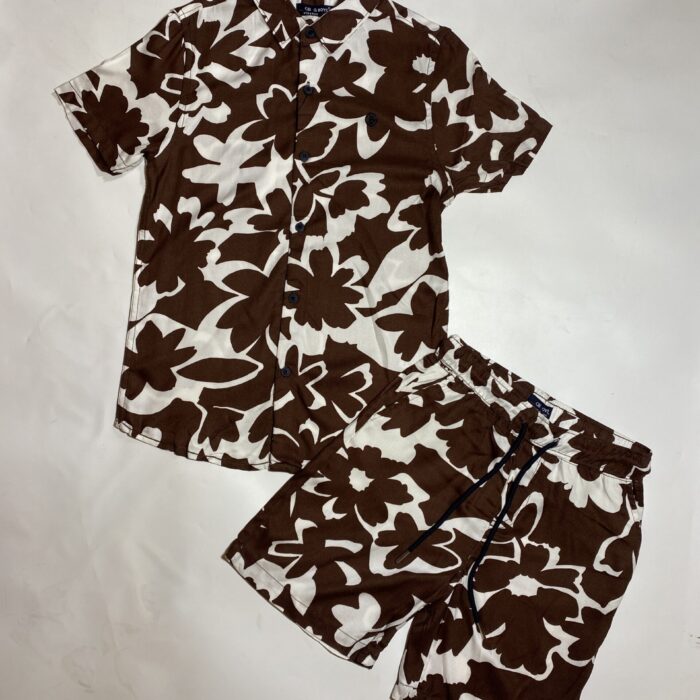 2PCS BROWN AND WHITE SHORT AND TOP