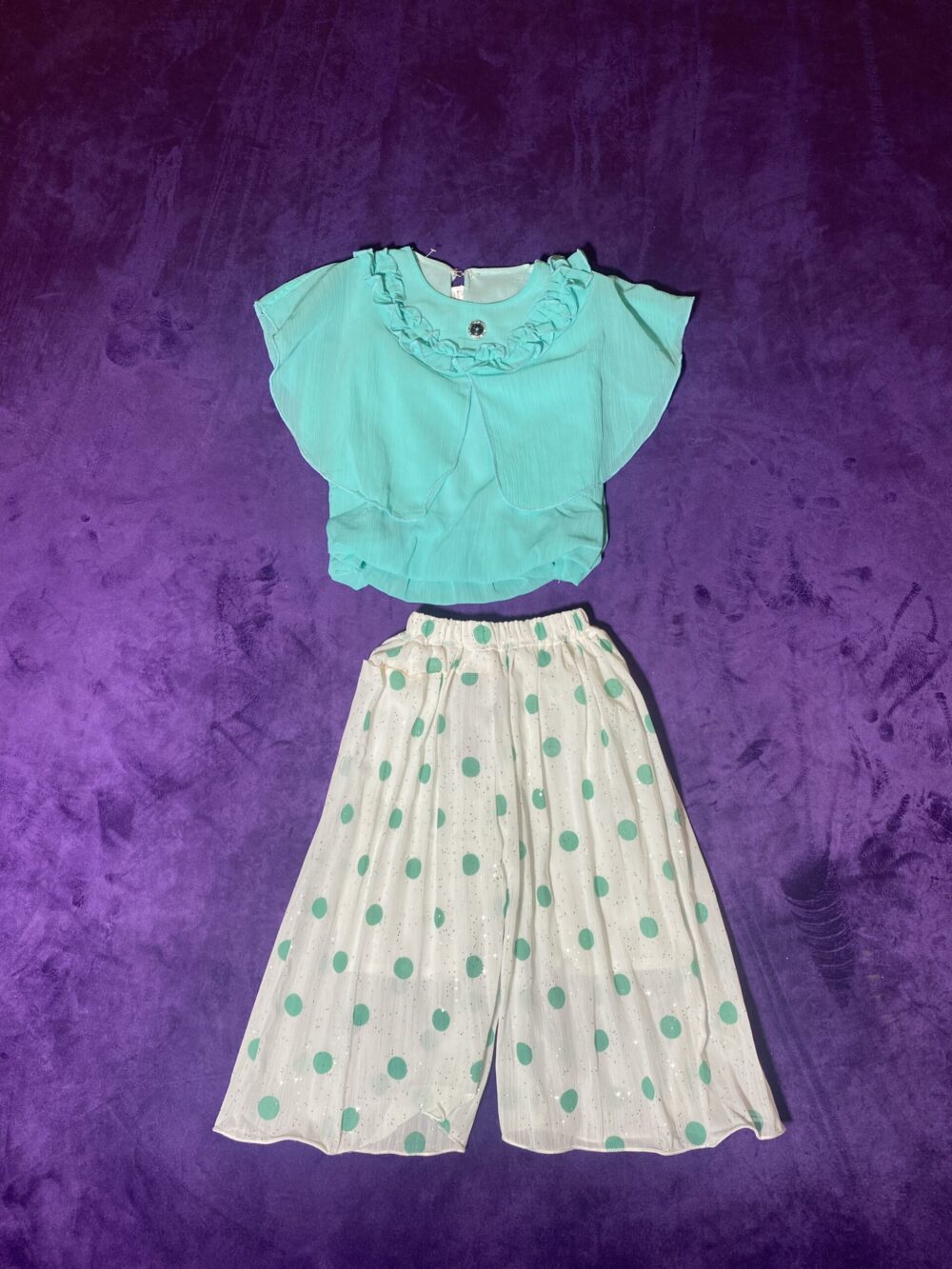 2PCS POLKA DOT 3 QUARTER PANT AND TOP (Green)
