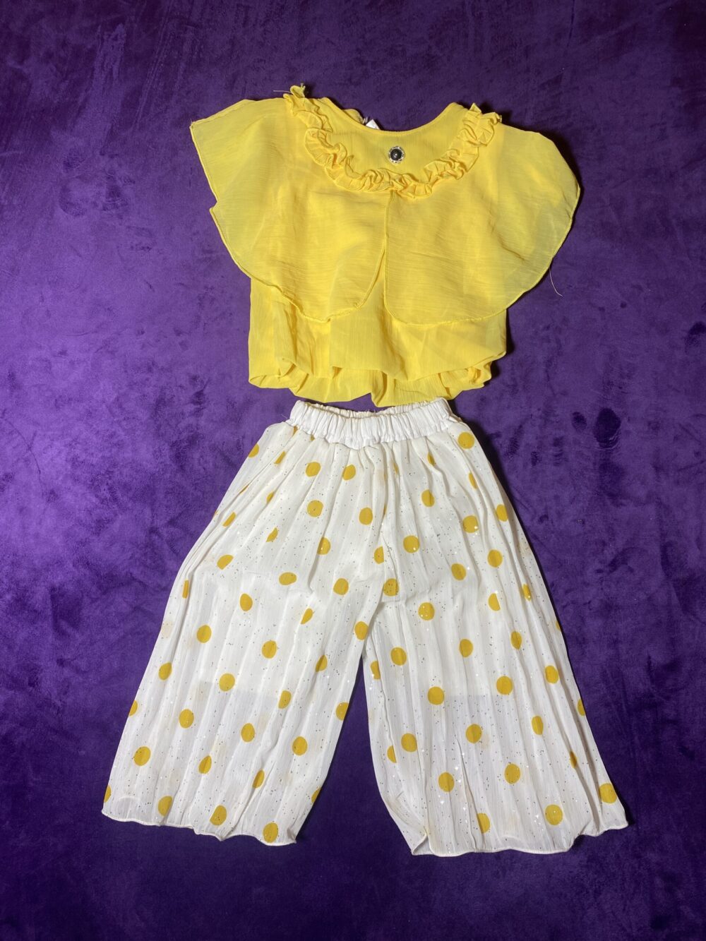 2PCS POLKA DOT 3 QUARTER PANT AND TOP (Yellow)