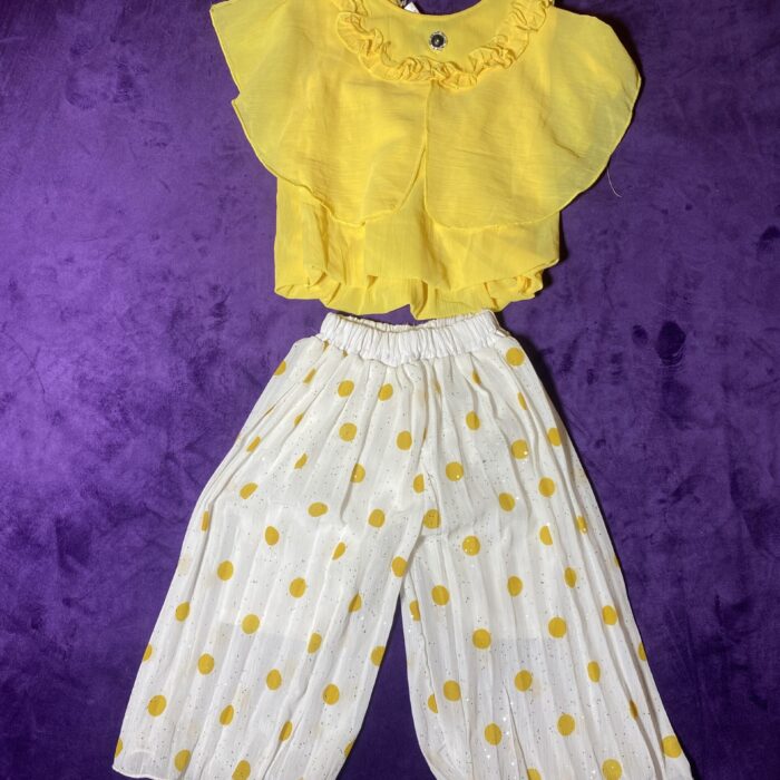 2PCS POLKA DOT 3 QUARTER PANT AND TOP (Yellow)