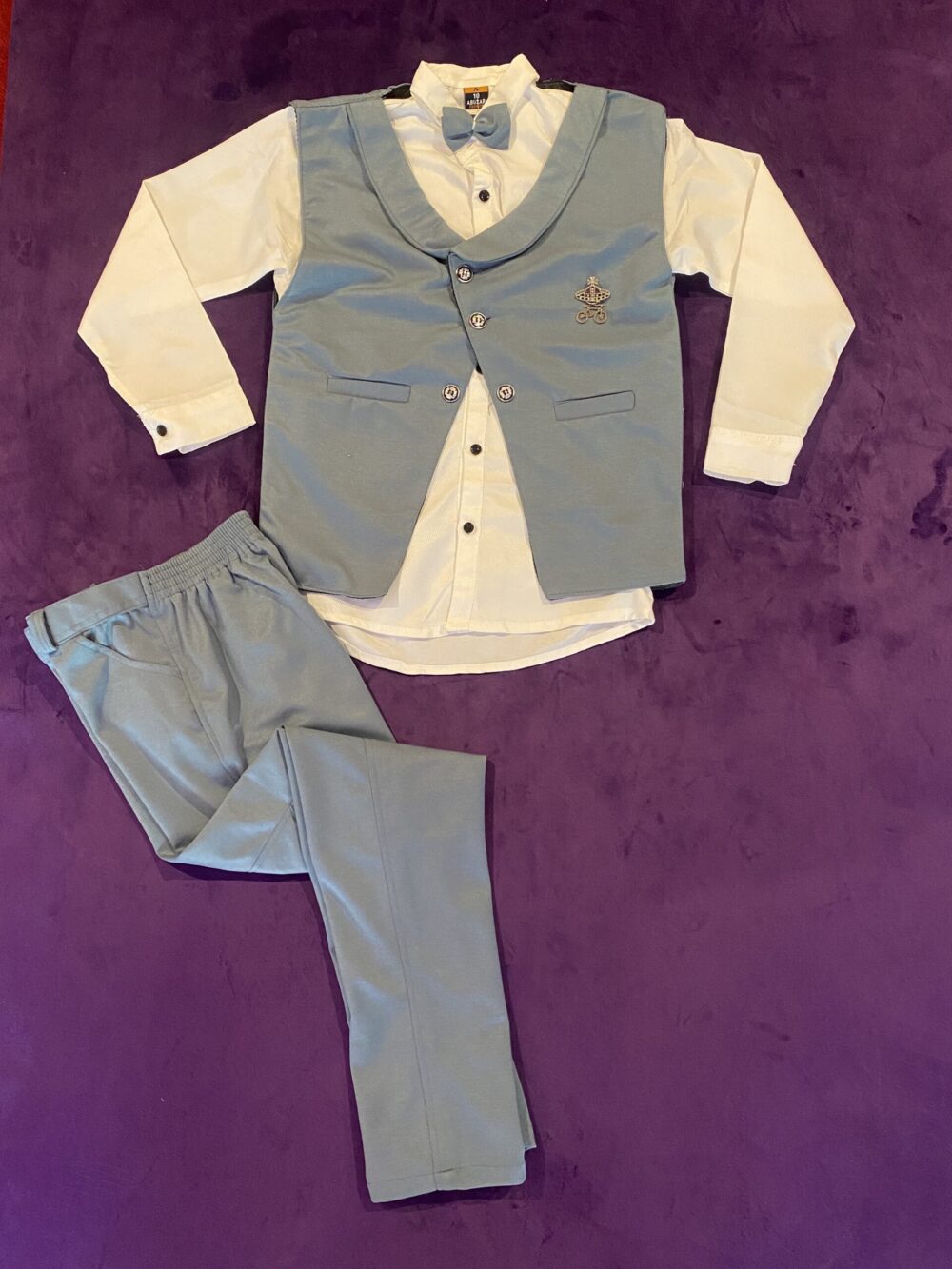 4pcs SUIT SET WITH SHIRT, BOW TIE, VEST AND PANTS (TEAL)