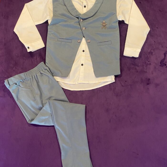 4pcs SUIT SET WITH SHIRT, BOW TIE, VEST AND PANTS (TEAL)