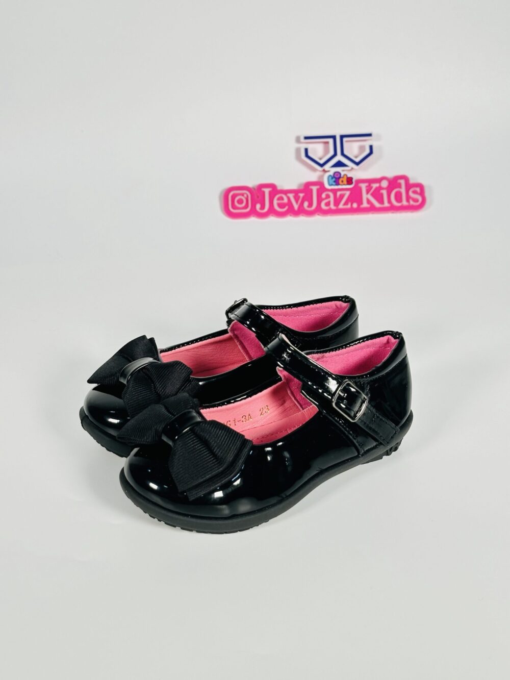 BLACK SCHOOL SHOE (PINK/BOW/STRAP) - Image 2