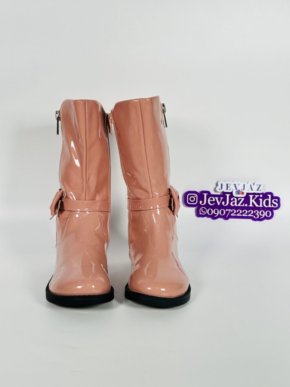 HIGH TOP BABY PINK BOOT SIDE ZIPPER AND BOW