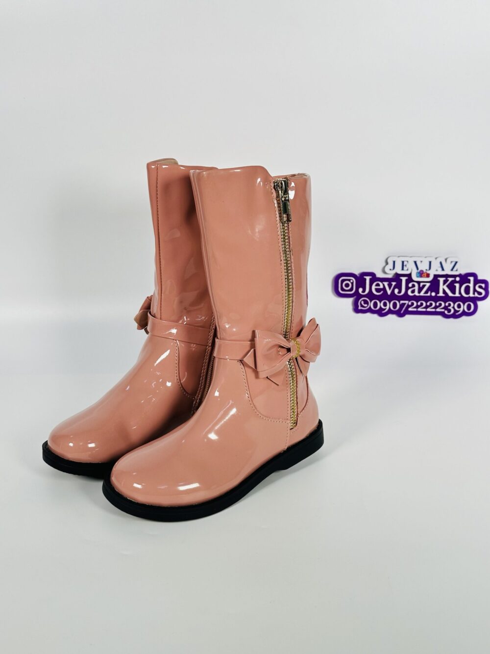 HIGH TOP BABY PINK BOOT SIDE ZIPPER AND BOW - Image 2