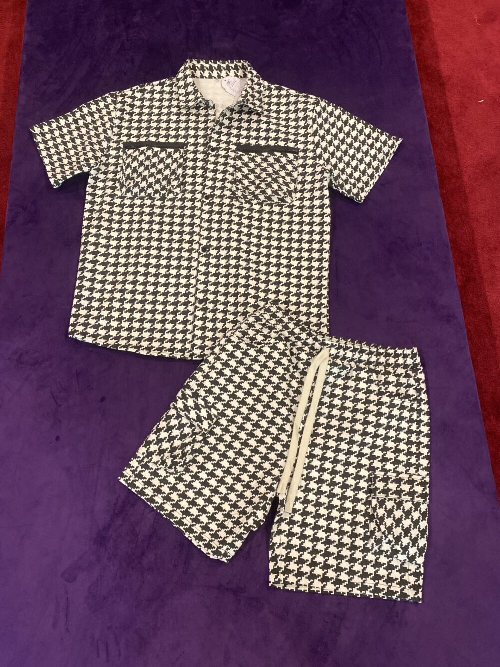 2PCS CHECK SHORT AND SHIRT (BLACK AND WHITE)