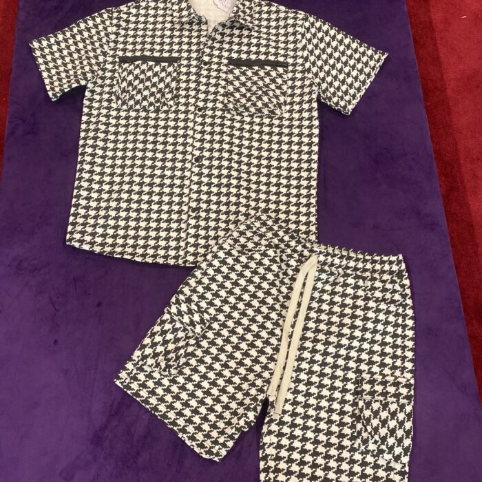 2PCS CHECK SHORT AND SHIRT (BLACK AND WHITE)