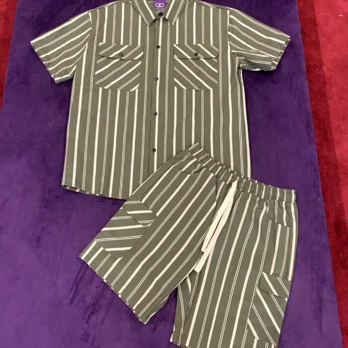 2PCS SHORT AND SHIRT STRIPE DOWN (GREEN)
