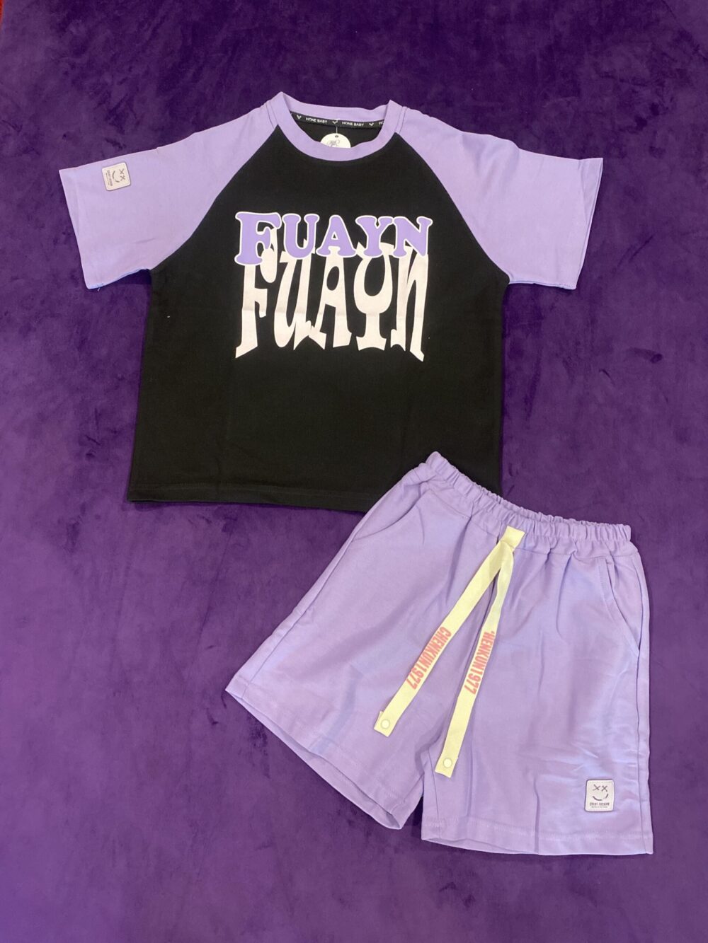 2PCS TOP AND SHORT (PURPLE-BLACK)