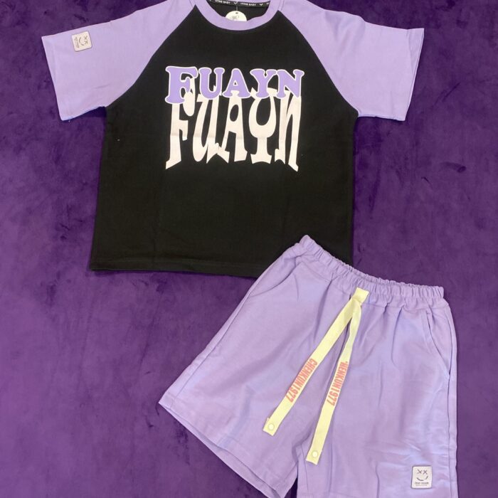 2PCS TOP AND SHORT (PURPLE-BLACK)