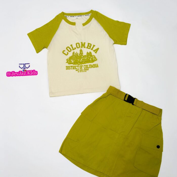 2PCS OLIVE GREEN TOP AND CARGO SKIRT WITH BELT