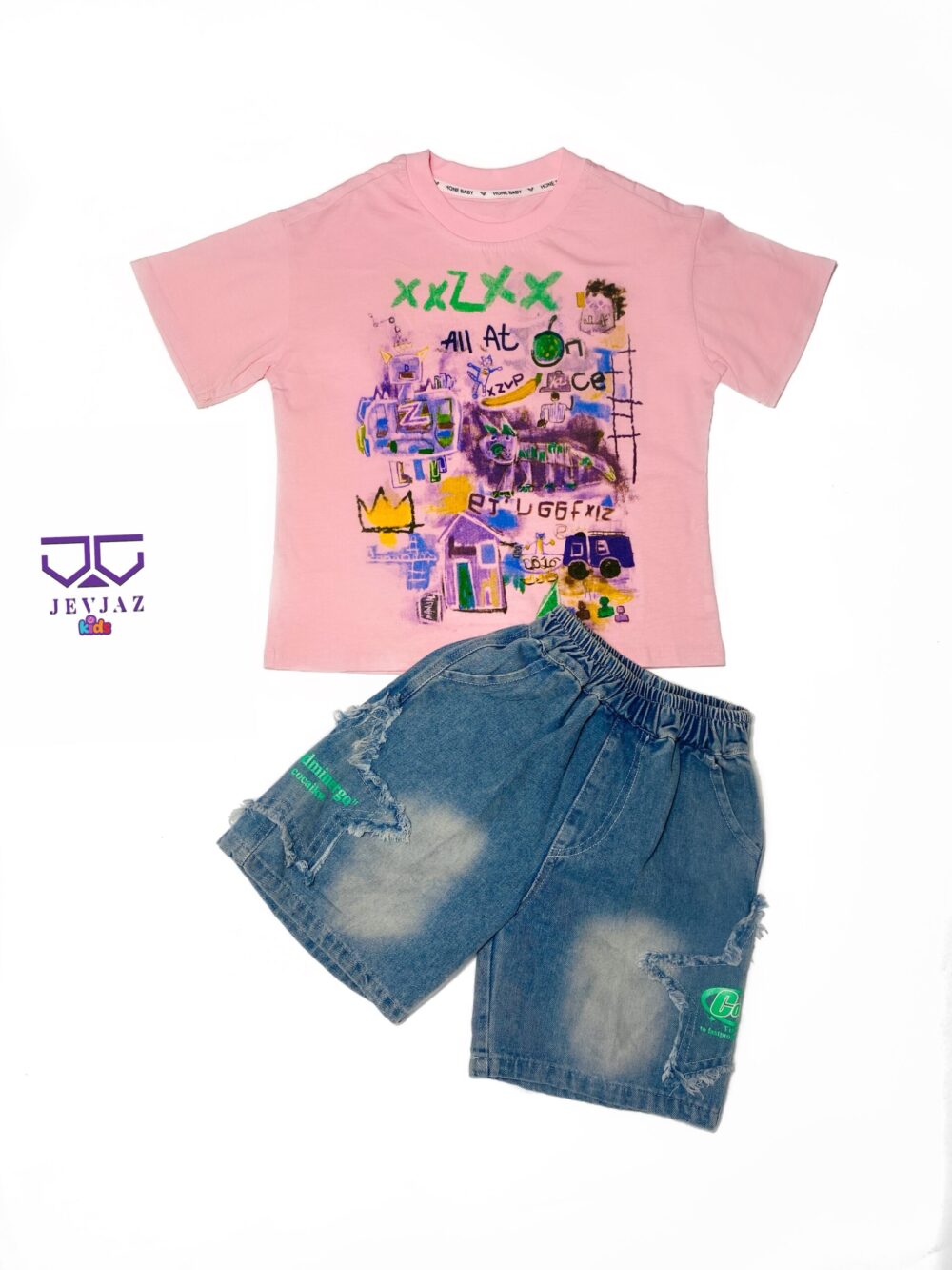 2 PCS DENIM SHORT AND PINK TOP XXZ - Image 2