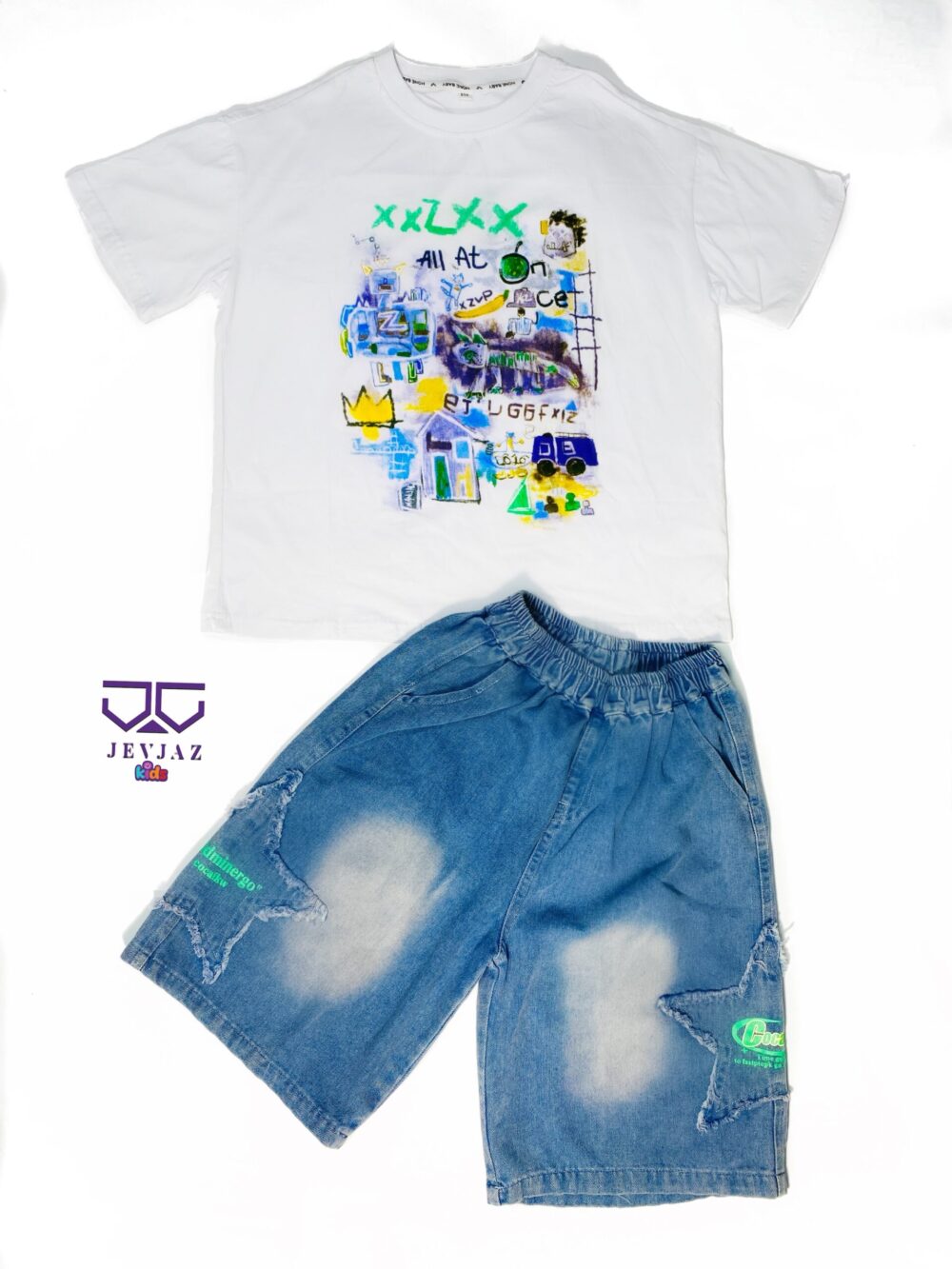 2 PCS DENIM SHORT AND WHITE TOP XXZ - Image 2