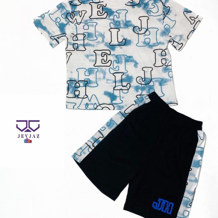 2 PCS ALPHABET DESIGNER TOP AND BLACK SHORT